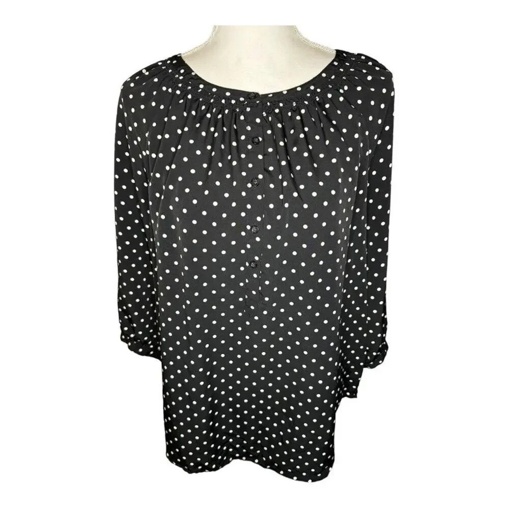 Lauren Ralph Lauren Women’s Medium‎ Black & White Fajola Polka Dot Top